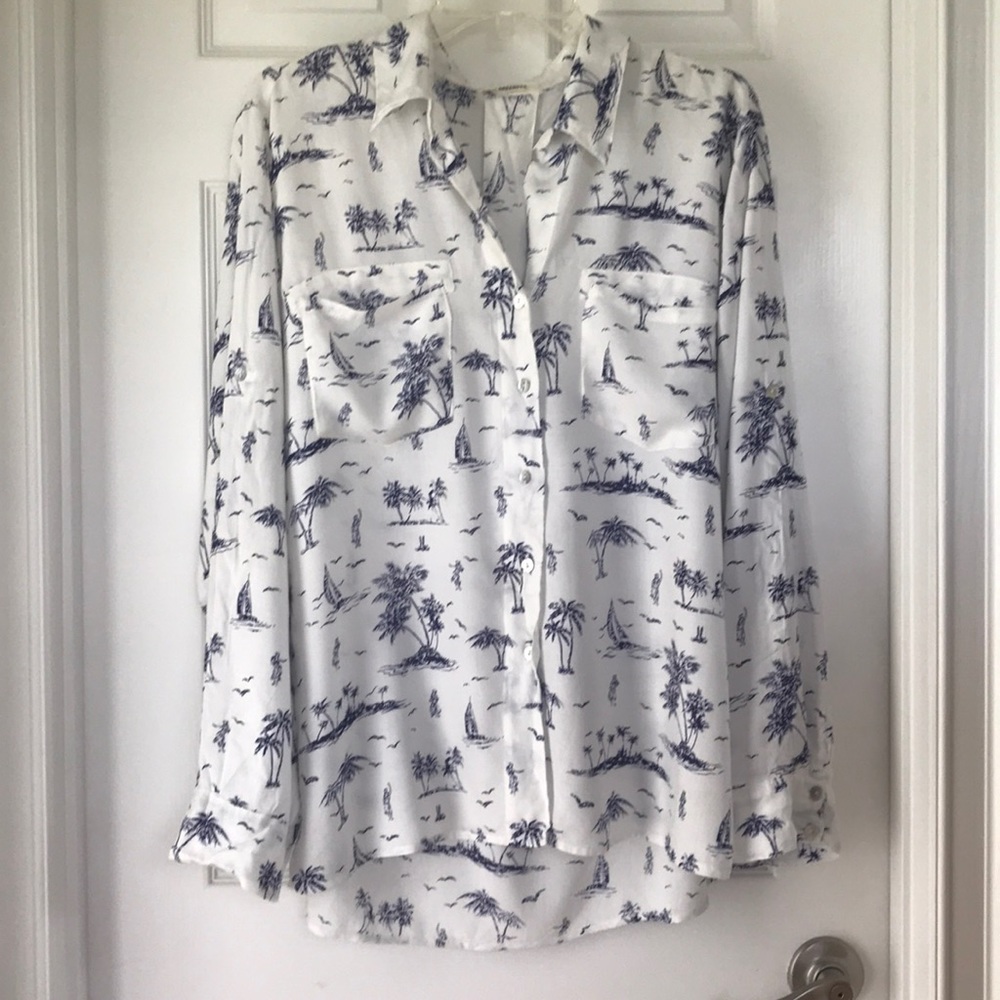 Tropical Print Buttondown Top- Size M - image 1